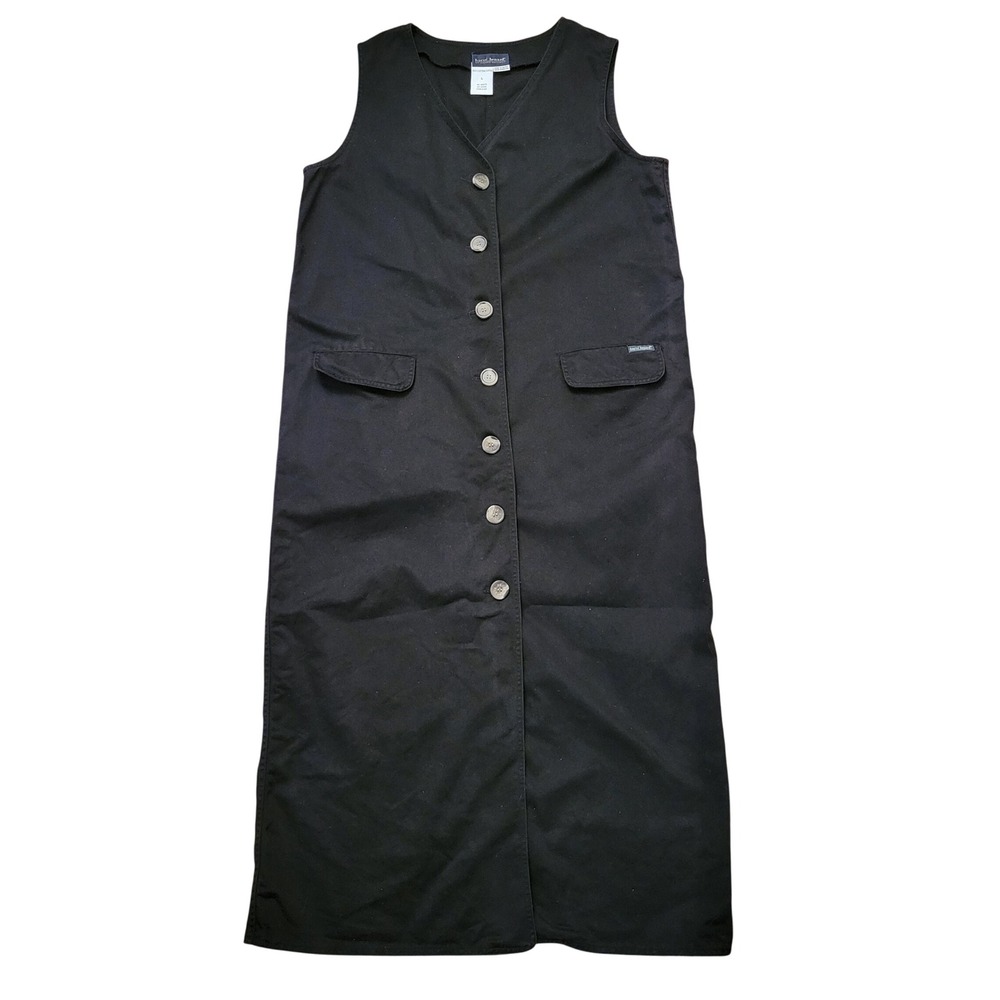Harve Benard L Maxi Dress Black Cotton Button Front Sleeveless V Neck Jumper